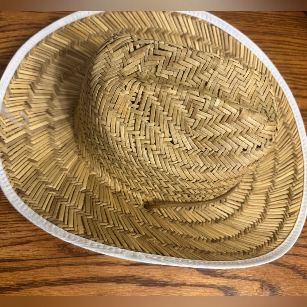 Natural Straw Cowboy Hat with White Trim NWT